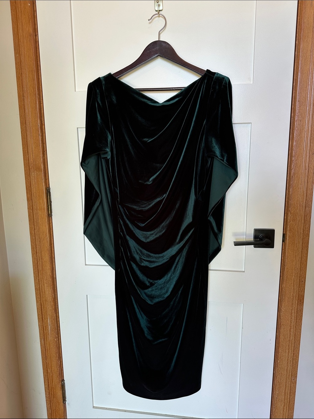 NWT Dark Green Velvet Draped Midi Dress